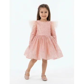 Somon Tütülü Damclacıklı Yavru ağzı Abiye Parıltılı Kabarık Uzun Kol Elbise Gelinlik