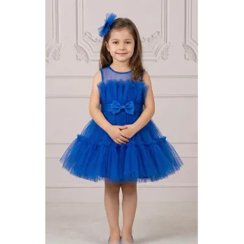 Saks Mavisisi Ön fiyonk Detaylı Elbise Gelinlik