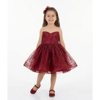 Bordo Parıltılı Simli Elbise Abiye Gelinlik