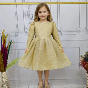 Bej Parıltılı Zincir Kendliğinden simli Kabarık Elbise Abiye Gelinlik