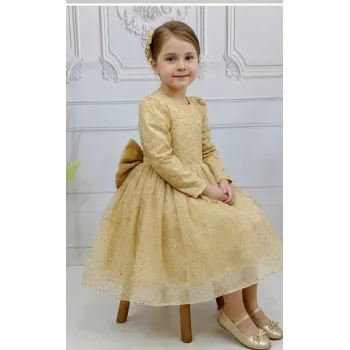 Bej Taşlı Kendiliğinden simli Kabarık Elbise Abiye Gelinlik