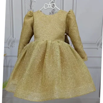 Bej Parıltılı Zincir Kendliğinden simli Kabarık Elbise Abiye Gelinlik