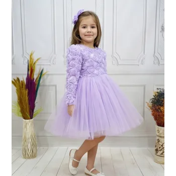 Lila Güllü Desenli Kabarık Elbise Gelinlik Abiye