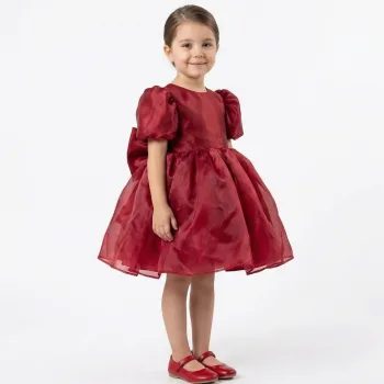 Bordo Organze Kısa Kol Elbise Abiye Gelinlik