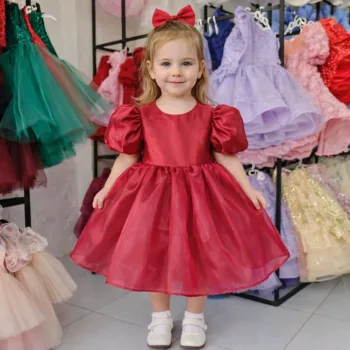 Bordo Organze Kısa Kol Elbise Abiye Gelinlik