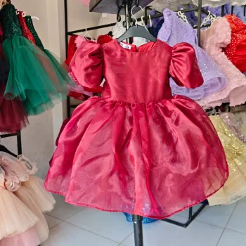 Bordo Organze Kuyruklu Kısa Kol Elbise Abiye Gelinlik