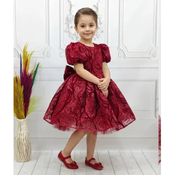 Bordo Parıltılı Dalgalı Elbise Abiye Gelinlik