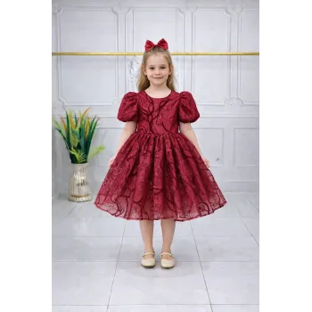 Bordo Parıltılı Dalgalı Elbise Abiye Gelinlik