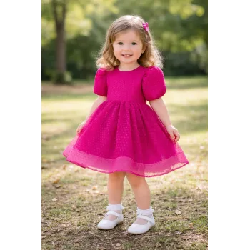 Fuşya Kabarık Flok Elbise Abiye Gelinlik