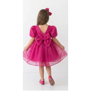 Fuşya Kabarık Flok Elbise Abiye Gelinlik