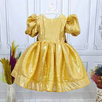 Gold Parıltılı Payetli Elbise Abiye Gelinlik