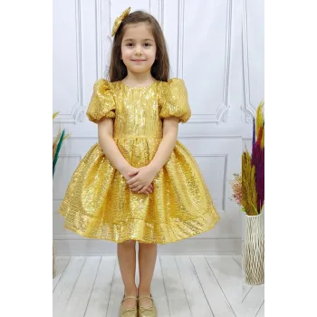 Gold Parıltılı Payetli Elbise Abiye Gelinlik