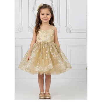 Gold Parıltılı Simli Elbise Abiye Gelinlik