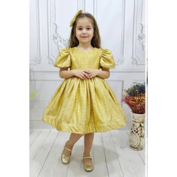 Gold Simli Parıltılı Flok Elbise Abiye Gelinlik