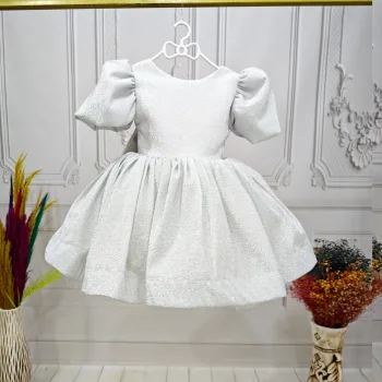 Gri Parıltılı Kısa Kol Elbise Abiye Gelinlik