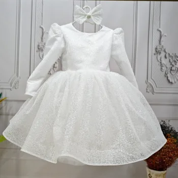 Beyaz Parıltılı Desenli Kabarık Elbise