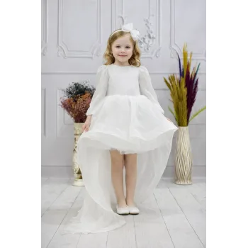 Kız Çocuk Beyaz Kuyruklu Kabarık Elbise