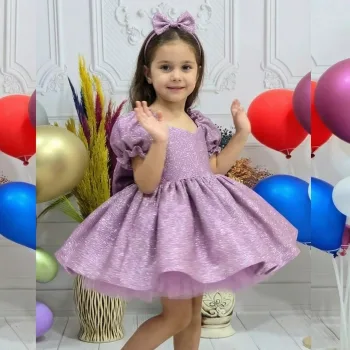 Kız Çocuk Gül kurusu Parıltıll Kalp detaylı Askılı Kol Kabarık Elbise