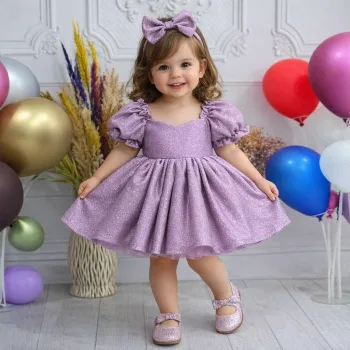 Kız Çocuk Gül kurusu Parıltıll Kalp detaylı Askılı Kol Kabarık Elbise