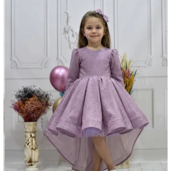 Kız Çocuk Kuyruklu Lila Simli Kabarık Elbise