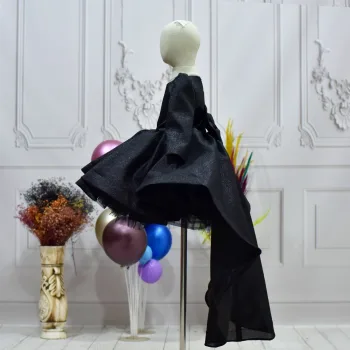 Kız Çocuk Kuyruklu Siyah Parıltılı Kabarık Elbise