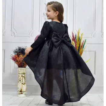 Kız Çocuk Kuyruklu Siyah Parıltılı Kabarık Elbise