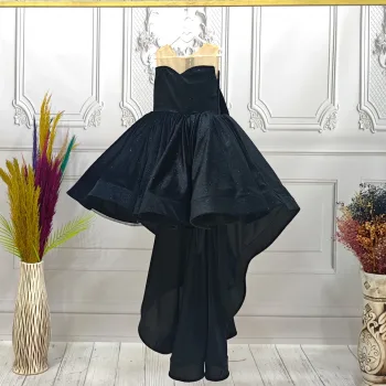 Kız Çocuk Kuyruklu Siyah Kadife Parıltılı Kabarık Elbise