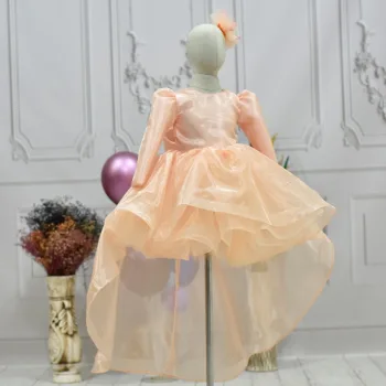 Kız Çocuk Somon Organze Kuyruklu Kabarık Elbise