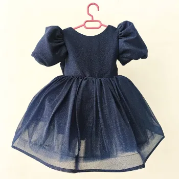 Lacivert Flok Kabarık Elbise