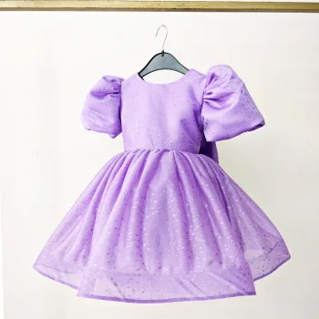 Lila Kısa Balon Kol Kabarık Elbise ABiye Gelinlik