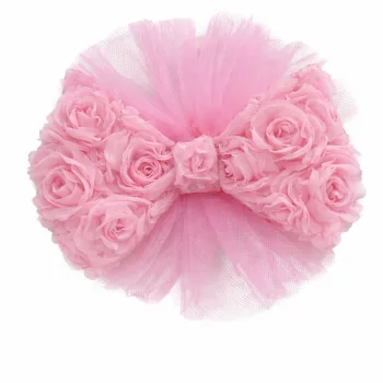 Kız Çocuk Pembe Güllü Tüllü Tepsi Toka