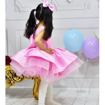 Kız Çocuk Saten Gren Kabarık Harika Elbise