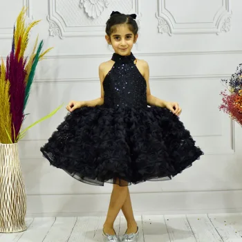 Kız Çocuk Siyah Boğaz Detaylı Kabarık Elbise Abiye Gelinlik