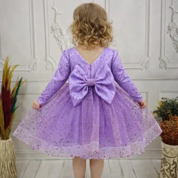 Lila Flok Kabarık Elbise Gelinlik Abiye