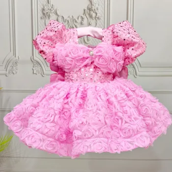 Pembe Güllü Kelebekli Kanat Askılı Madonna Kıs Kol Elbise Abiye Gelinlik