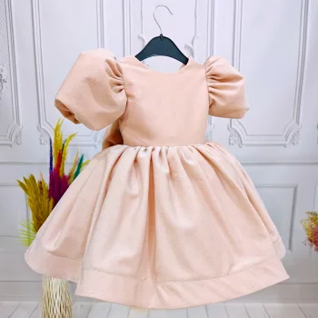 Pudra Parıltılı Sim Dökmez Parıltılı Kabarık Elbise Abiye Gelinlik