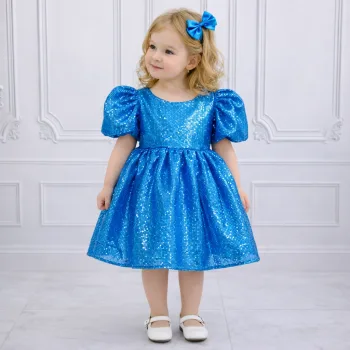 Saks Mavisi Payetli Kabarık Abiye Elbise Gelinlik