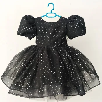 Siyah Beyaz Noktalı Kabarık Elbise