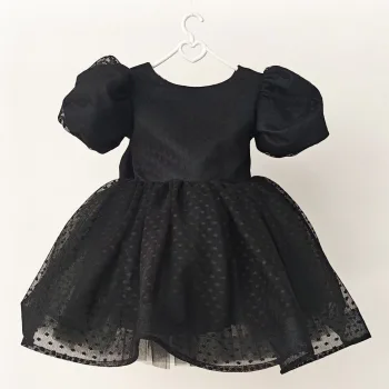 Siyah Flok Kabarık Elbise