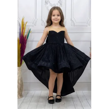 Siyah Kuyruklu Kadife Parıltılı Kabarık Elbise Abiye Gelinlik