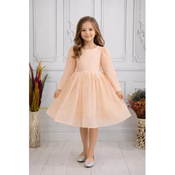 Somonı Parıltılı Kabarık Uzun Kol Elbise Gelinlik Abiye