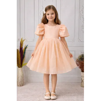 Somonı Parıltılı Simli Kısa Kol Kabarık Elbise Gelinlik Abiye