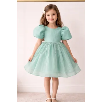 Su Yeşili Parıltılı siml Dökmez Kabarık Parıltılı Elbise