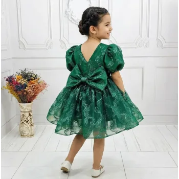 Zümrüt yeşili Parıltılı Kısa Kol Kabarık Abiye Elbise Gelinlik