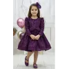 Kız Çocuk Mürdüm Payetli Omuz Tül Detaylı Kabarık Elbise