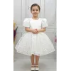 Kız Çocuk Beyaz Desenli Kabarık Elbise