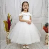 Kız Çocuk Beyaz Gül işleme Elbise Abiye Gelinlik