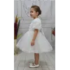 Kız Çocuk Beyaz Güllü incili Etek Detaylı Abiye Elbise