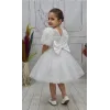 Kız Çocuk Beyaz Güllü incili Etek Detaylı Abiye Elbise