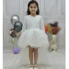 Kız Çocuk Beyaz Boncuklu Payetli Kuyruklu Kabarık Elbise